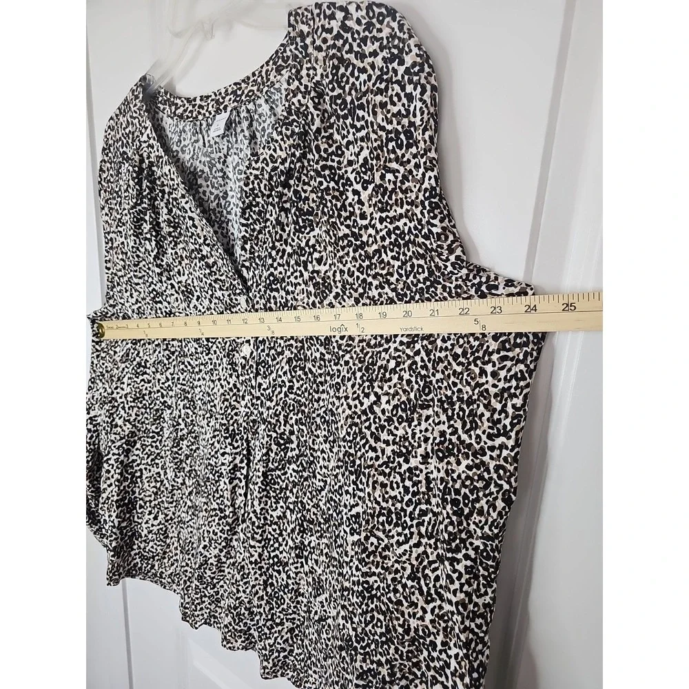 Old Navy Top Womens XL Brown Black Leopard Button Popover Long Sleeve Tunic‎